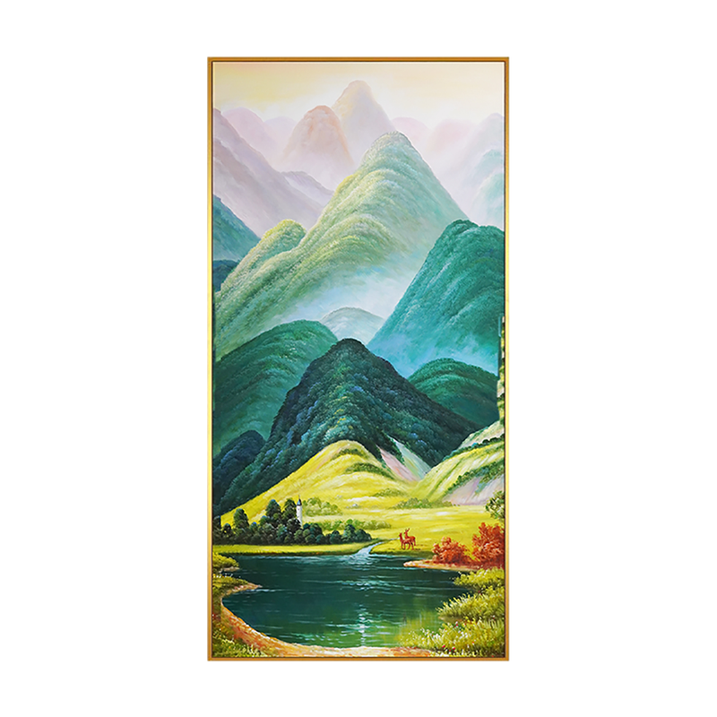 纯手绘玄关画巨人山油画风水靠山聚宝盆入户大气风景现代装饰挂画