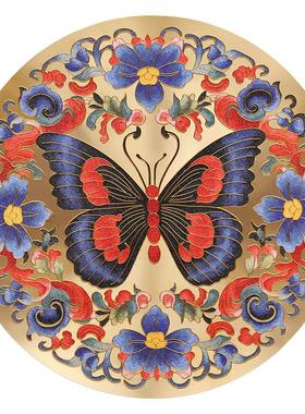 玄关客厅蝴蝶繁花祥纹铜盘中国风