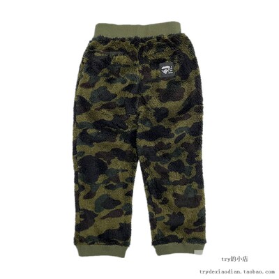 bape长裤毛绒绿迷彩童装儿童