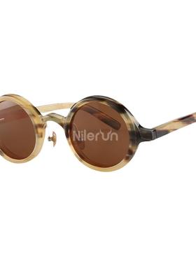 牦牛角圆框墨镜设计师凹凸不平台阶立体拱鼻梁高级质感太阳眼镜