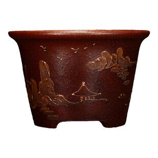 摹古紫砂花盆陶瓷绿植小桌面盆景菖蒲多肉创意古典回流泥绘小圆盆