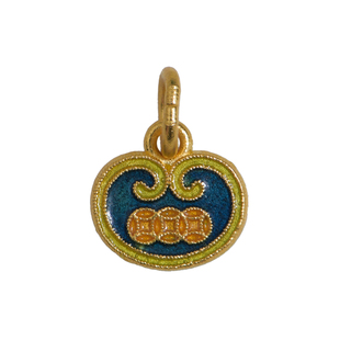 恋金 足金手工珐琅烧蓝 如意平安锁小吊坠 宫廷手工古法黄金配件