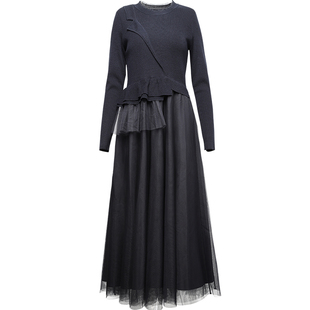 莱芙艾迪儿垂坠感连衣裙女高端轻奢长袖春秋款端庄优雅设计感裙子