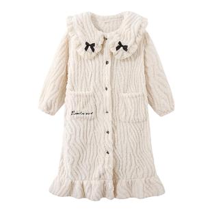 儿童浴袍珊瑚绒睡袍法兰绒秋冬季女童小孩加厚款睡裙浴袍保暖睡衣