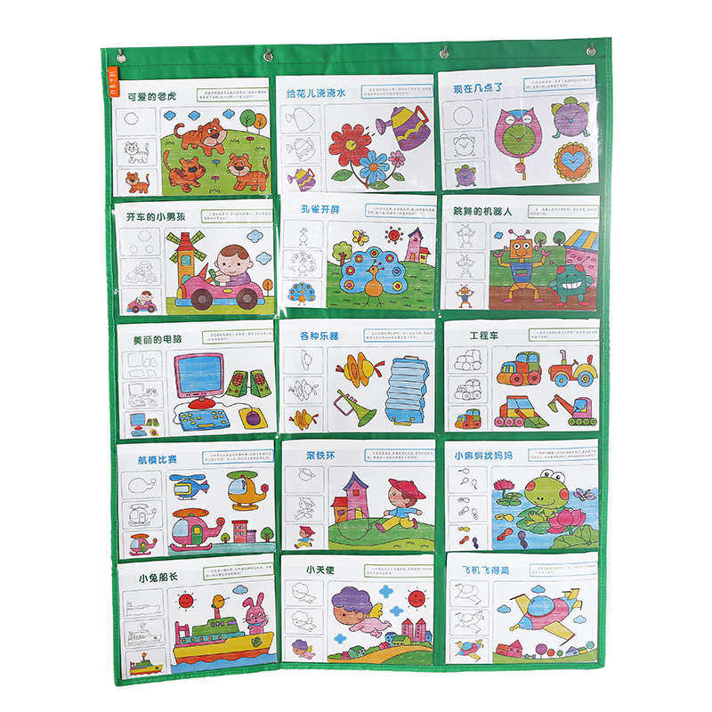 新款15格B5宝宝识字卡插袋字诘收纳袋透明图书牛津布墙壁挂袋横放