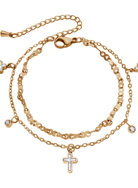 女生钛钢波西米亚十字架贝壳手链