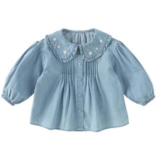 戴维贝拉儿童衬衫2026新款女童纯棉牛仔衬衣女宝洋气春装上衣A类
