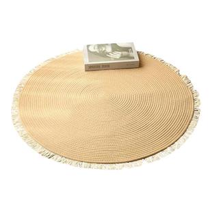 黄麻地垫北欧圆形纯色手工编织流苏地毯家用卧室梳妆台椅子床边毯