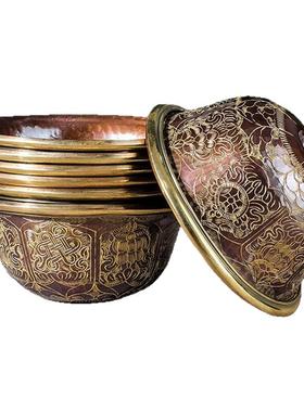 尼泊尔黄铜手工古色雕花供水杯