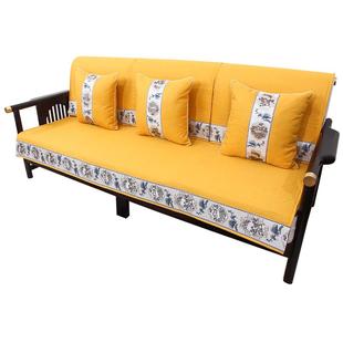 新中式沙发垫防滑坐垫子四季通用轻奢中式红木棉麻沙发套罩巾盖布