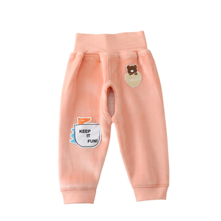 宝宝加绒打底裤秋冬开裆裤婴儿高腰护肚保暖裤无骨一体绒家居裤