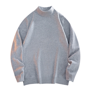 男士灰色纯色美式毛衣男2026新款半高领打底衫春宽松上衣内搭潮牌