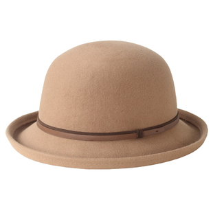 法式优雅渔夫帽子驼色羊毛呢翘边小礼帽气质卷边毡帽24冬季新款