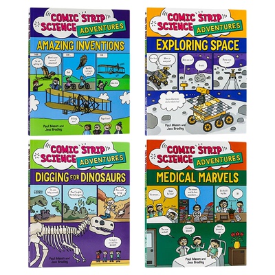 漫画科学第二季4册 英文原版 Comic Strip Science Adventures 让孩子爱上探索惊人的发明恐龙化石太空医学的奇迹 儿童科普绘本