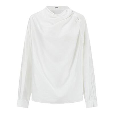 斜襟真丝干丝褶皱激励不对称衬衫