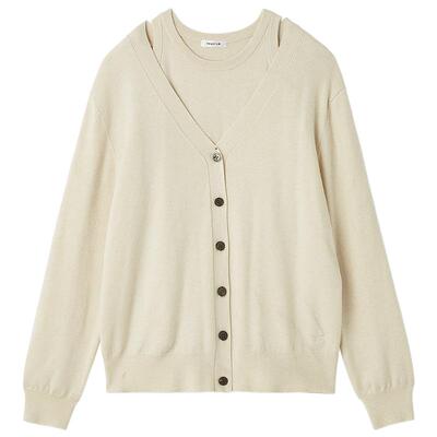 FRAY I.D2025秋冬新品简约时尚针织背心V领开衫两件套FWNT255115