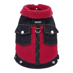mookipet宠物狗狗冬装衣服比熊泰迪小型犬红色牛仔羊羔毛新年马甲