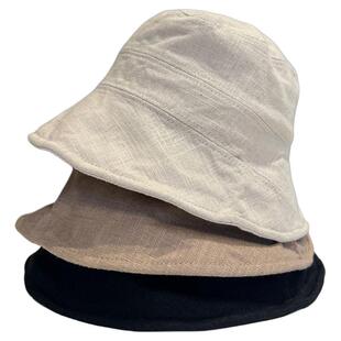 舒适亚麻透气遮阳帽春夏薄款简约纯色渔夫帽显脸小盆帽出游可折叠
