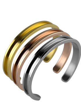 手镯C槽凹槽开口钛钢复古首饰品