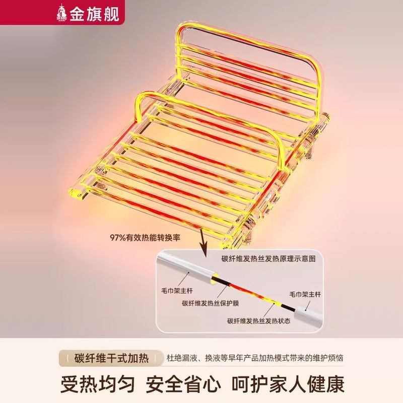 电热毛巾架卫生间家用智能烘干杀菌免打孔碳纤维小浴室浴巾置物架