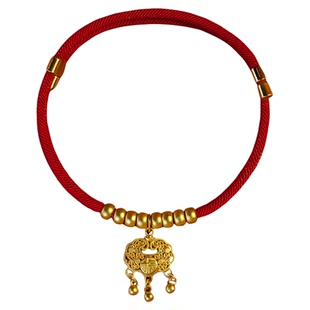 新年宠物项圈猫狗长命锁平安喜庆红绳金珠宠物项圈小狗项链可调节