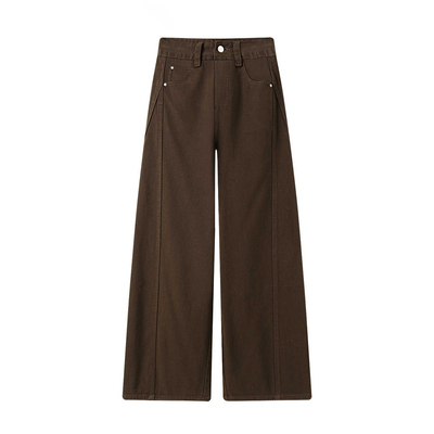 棕色裤子女款加绒弯刀裤梨型身材直筒牛仔裤大码胖mm巨显瘦阔腿裤