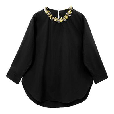 dfvc法式宽松长袖纯棉钉珠衬衫