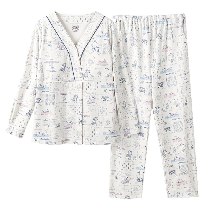 免穿内衣 雅特茂&史努比秋冬磨绒月子服孕产妇哺乳睡衣孕期家居服