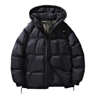 男士白鸭绒黑色羽绒服男款连帽2025新款保暖上衣冬季加厚羽绒外套