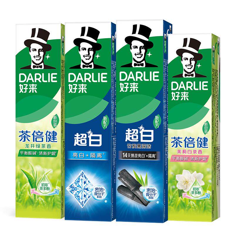 DARLIE好来(原黑人)牙膏超白茶家庭套装190g*4支洁齿清新亮齿护龈