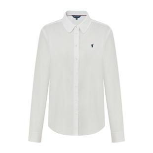 POLOWALK女装纯棉衬衫白色女士上衣春秋新款长袖白衬衣基础款上衣