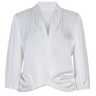 XG雪歌白色褶皱设计长袖衬衫2025春季新款通勤简约灯笼袖上衣女装