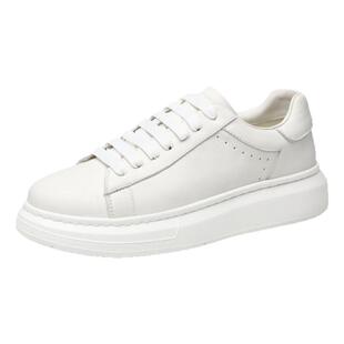 雷军同款头层牛皮小白鞋厚底内增高白色运动板鞋男士百搭休闲鞋