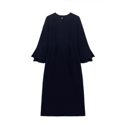 长袖连衣裙喇叭袖修身型长裙春秋季长款优雅礼服女士茶歇裙88806