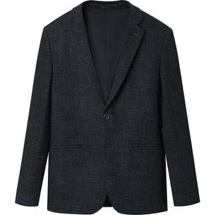 HLA/海澜之家绒感弹力休闲西服2025秋冬新胸针点缀格纹西装外套男