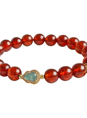天然橙红石榴石翡翠葫芦手链女