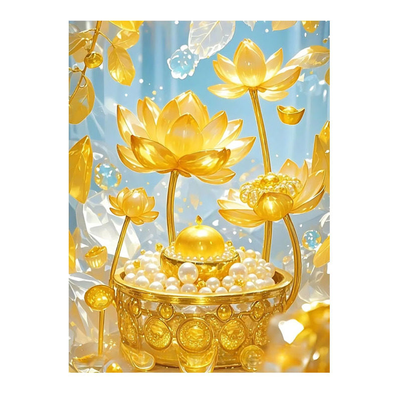 金色荷花自粘招财风水墙贴画