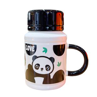 马克杯女生喝水杯高级感小众高颜值可爱熊猫带盖勺子大容量陶瓷杯