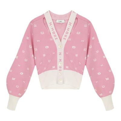 N·MORE字母提花V领针织开衫