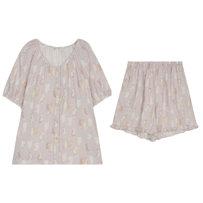 ALIN大码家居胖妹妹卡通短袖睡衣女夏季薄款200斤纯棉家居服套装