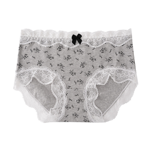 都市丽人内裤女莫奈风小花纯棉蕾丝纯欲碎花三角裤性感低腰三角裤