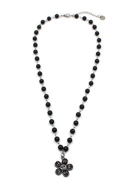 黑色串珠镶钻太阳花项链长款