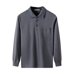 加厚纯棉中老年长袖T恤男翻领秋衣爸爸秋装中年男士上衣polo衫