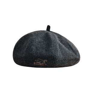 素单舍西“瞌睡小猫”灰色日系贝雷帽女秋冬显脸小文艺画家南瓜帽