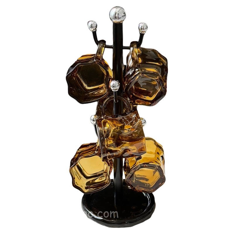 复古琥珀色扭扭玻璃杯收纳架套装