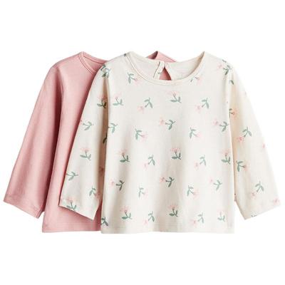 HM童装婴儿女婴T恤2件装印花舒柔简约棉质长袖内搭打底衫1236886