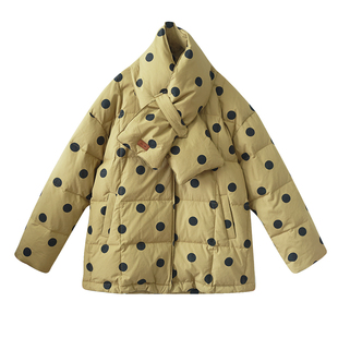 【向阳而生】文艺原创波点中长款羽绒服女2025年冬季圆领宽松外套