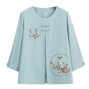 妈妈装夏装七分袖T恤中老年女装夏季套装奶奶衣服老太太两件套装