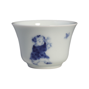 中国台湾省晓芳窑蔡晓芳先生手绘青花瓷婴戏顽童主人杯品茗茶杯
