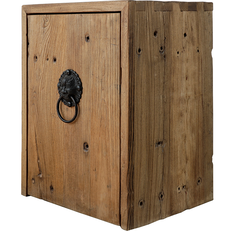 古朴实木茶水柜简约现代原木小餐边收纳台架新中式家具老榆木角柜